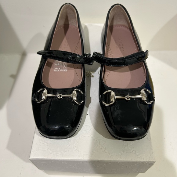 Gucci Kids black dress Shoes with Silver Gucci logos